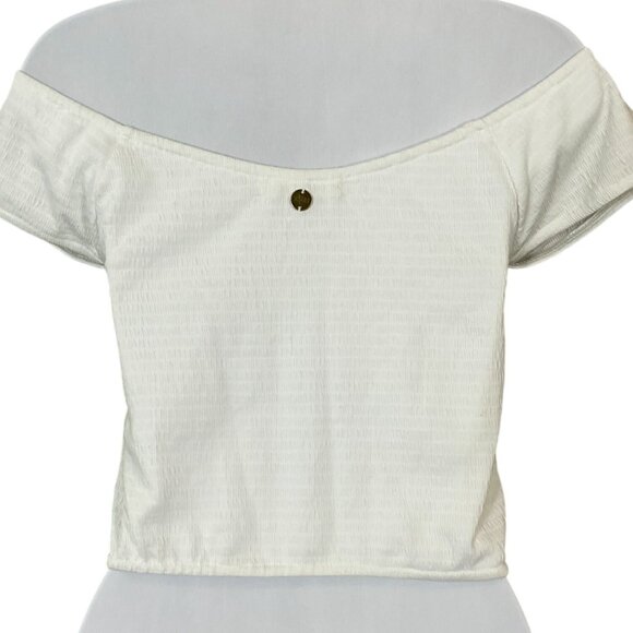 RIPCURL Ladies Venice Off-the-Shoulder White Smocked Texture Crop Top Small - Picture 4 of 10